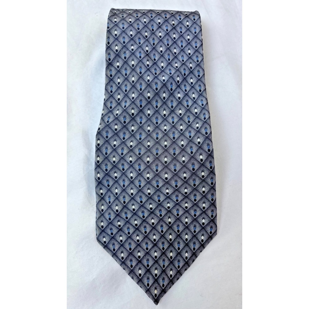 Van Heusen Men's Silk Necktie Gray Blue Geometric Diamond‎ Pattern Classic Work